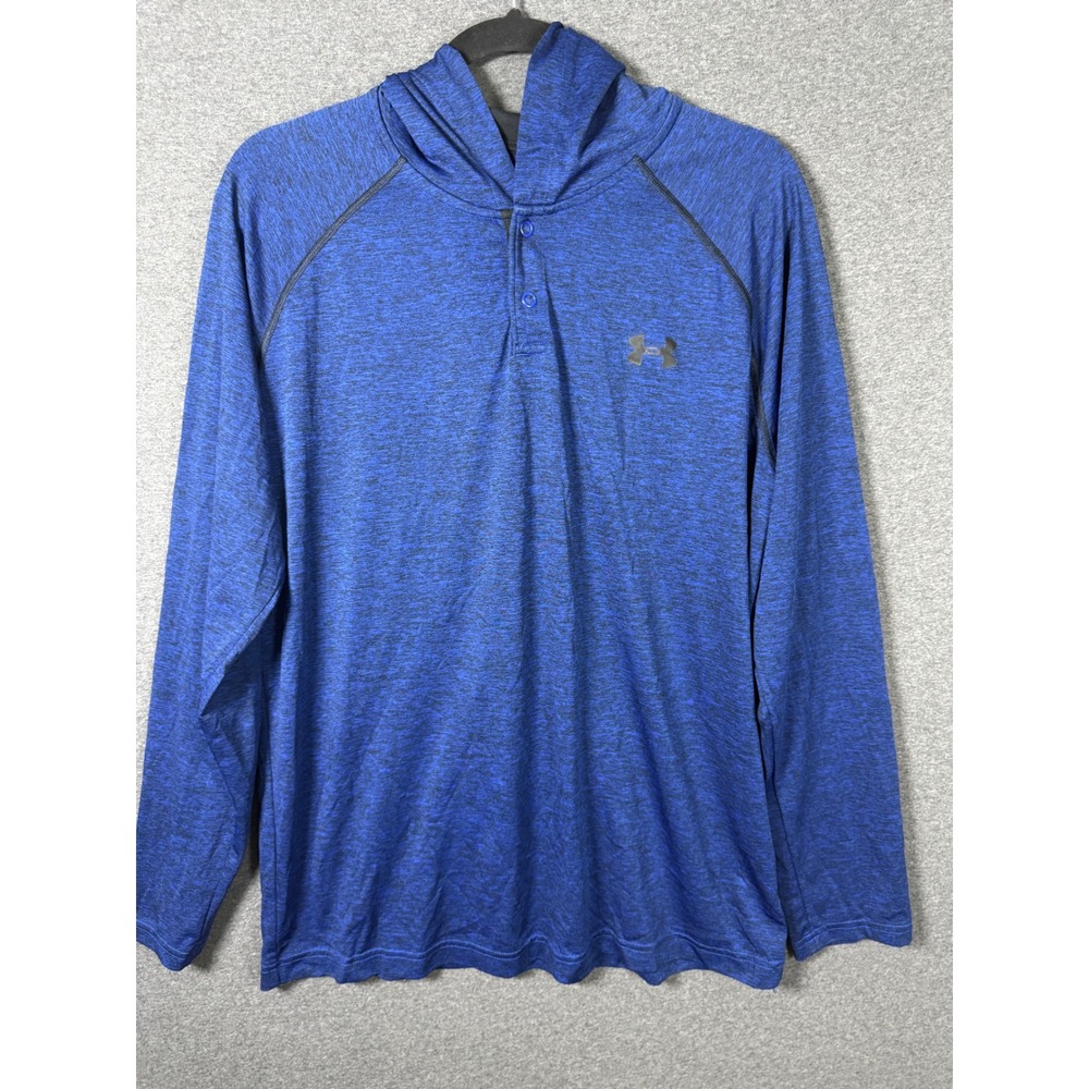 Under Armour Mens HeatGear Blue Space Dye Henley Hoodie Long Sleeve Large Loose